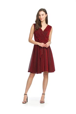 PD-15519 - Sparkle Stretch Wrap Look Dress - Colors: Burgundy, Emerald - Available Sizes:XS-XXL - Catalog Page:46 